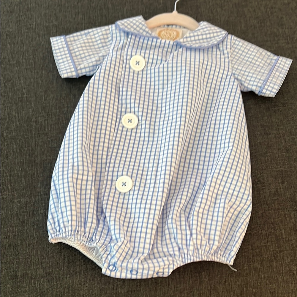The Beaufort Bonnet Company Brock Blue and White Check Bubble Romper